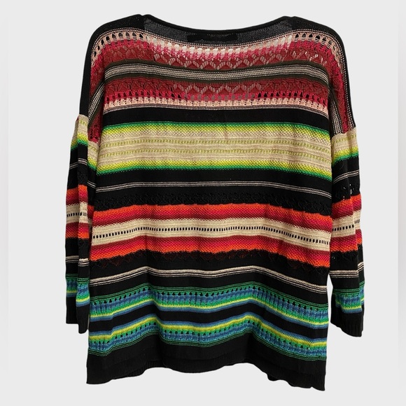 Lauren Ralph Lauren Multicolor Striped Open Knit Sweater Women's Size M Preppy - Picture 9 of 16